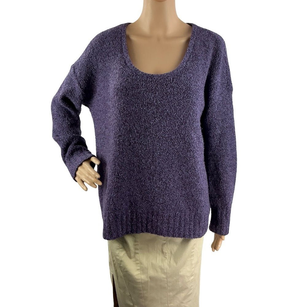 Eileen Fisher Purple Textured Merino Wool Scoop Neck Sweater Size M
